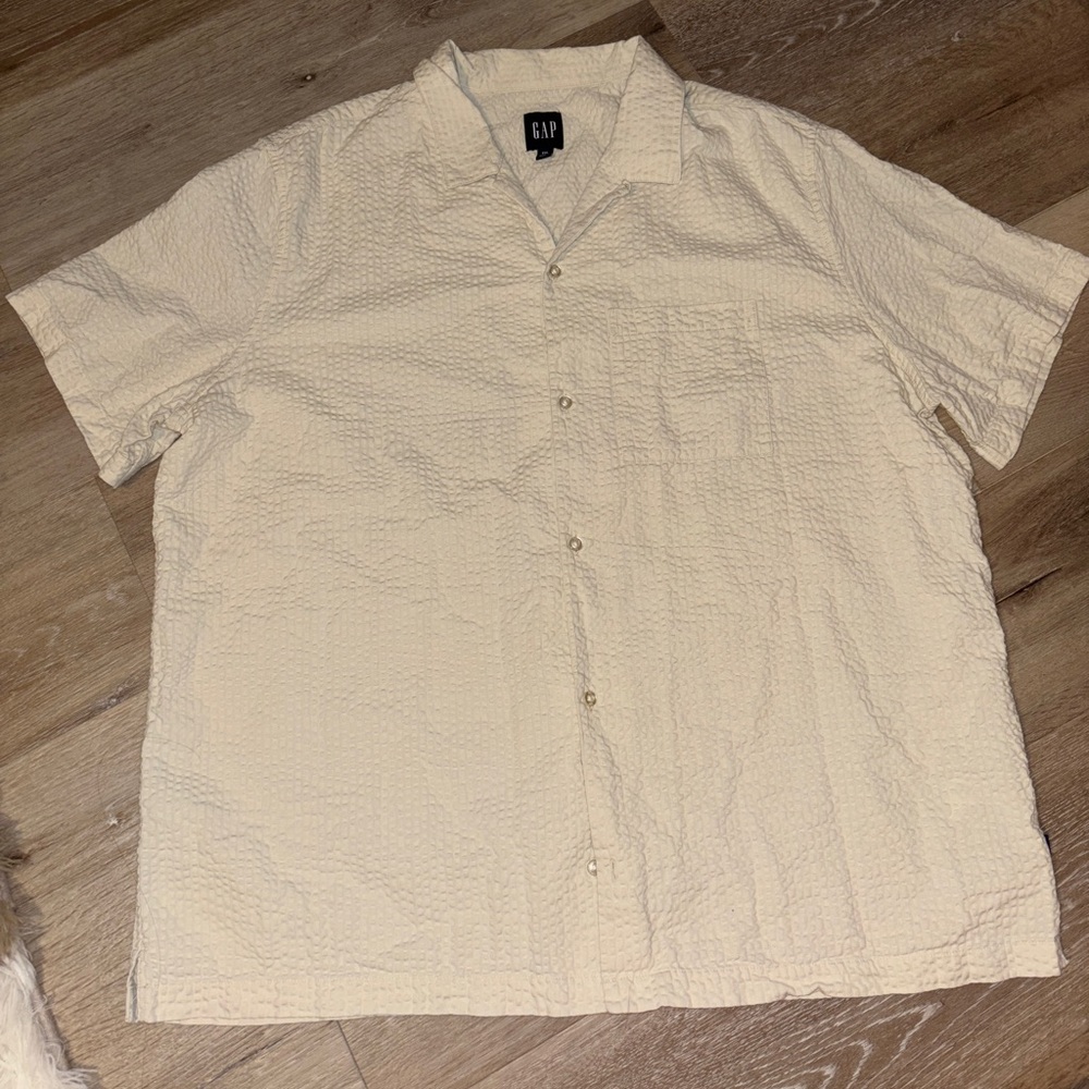 🟤 Men’s Tan Textured Button-Up Shirt – Size 2X